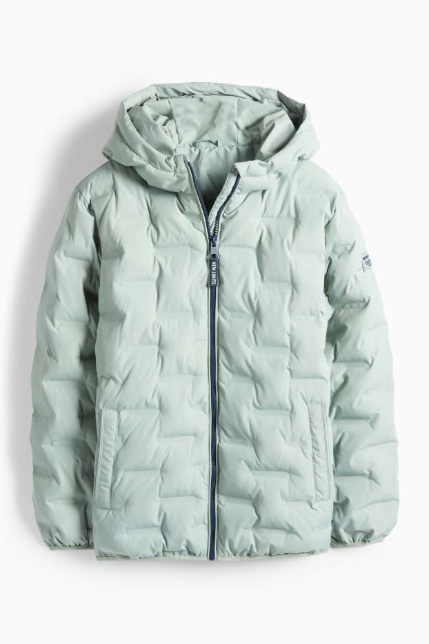 Děti - chlapci - Prošívaná bunda s kapucí - z vodoodpudivého materiálu - mátově zelená