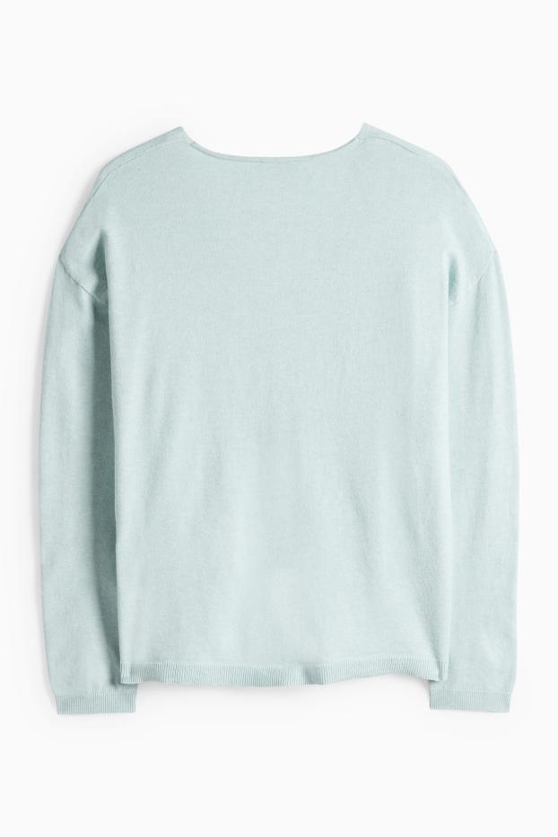 Women - V-neck jumper - light turquoise