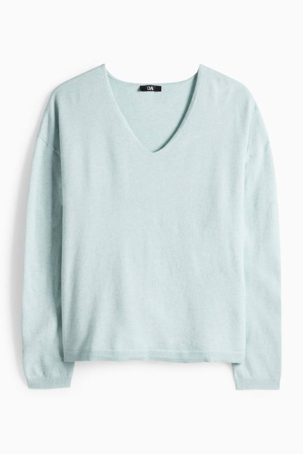 Women - V-neck jumper - light turquoise