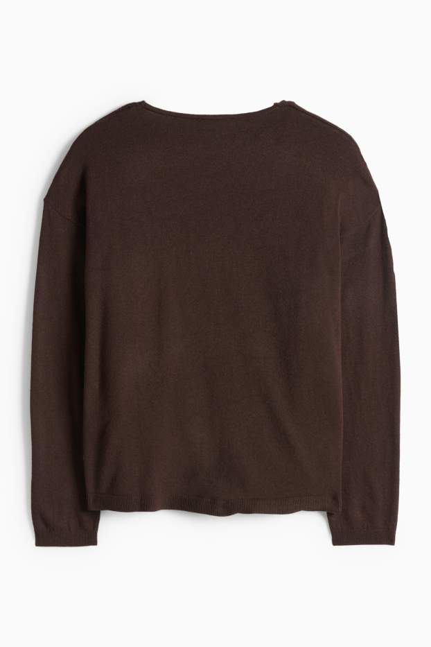 Women - V-neck jumper - dark brown