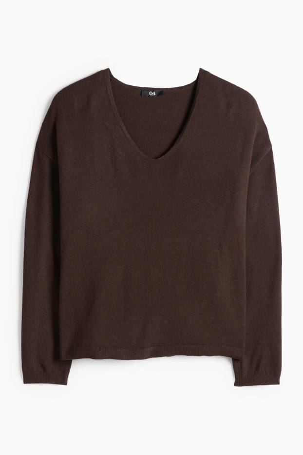 Women - V-neck jumper - dark brown