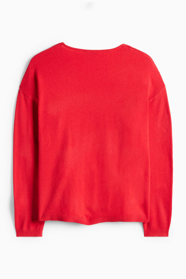 Women - V-neck jumper - red
