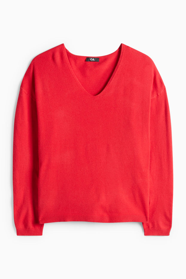 Women - V-neck jumper - red