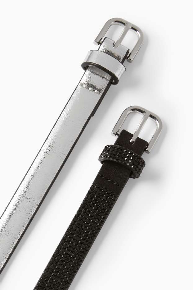 Women - Multipack of 2 - belt - faux leather - silver