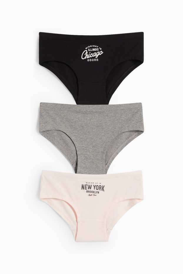 Enfants filles - Lot de 3 - New York et Chicago - slip - noir / rose