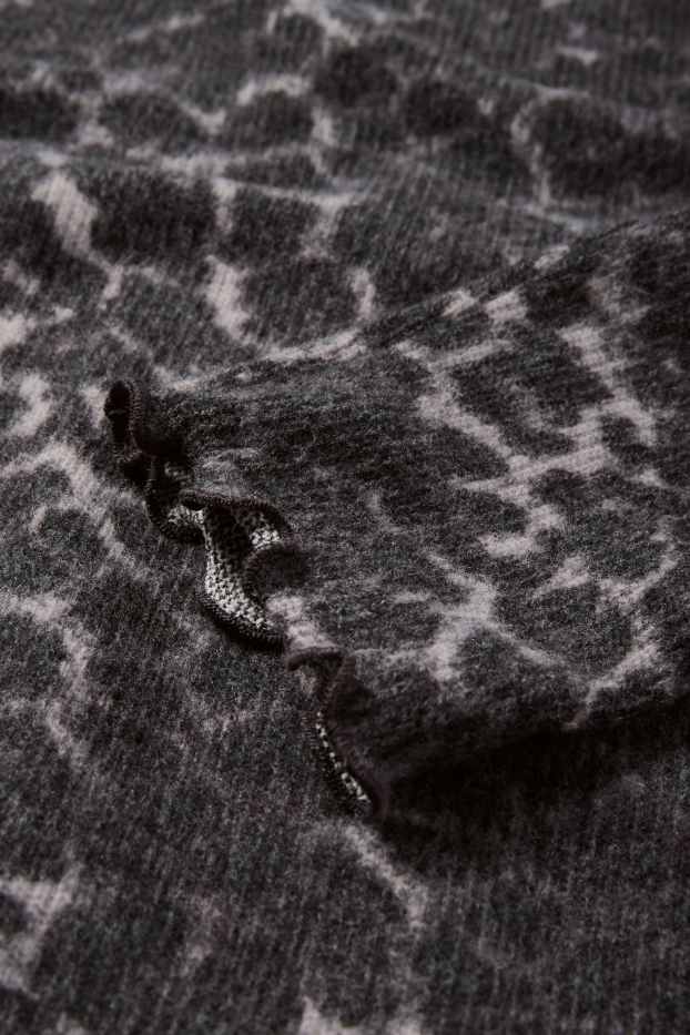 Damen - Crop Langarmshirt - Slim Fit - Leo-Print - schwarz / grau