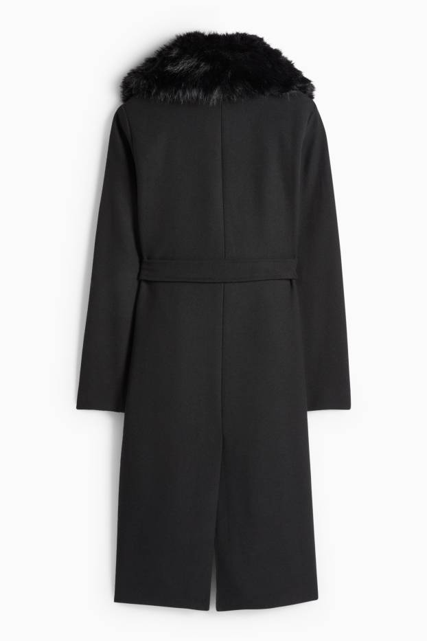 Femmes - Manteau avec garniture en imitation fourrure - noir