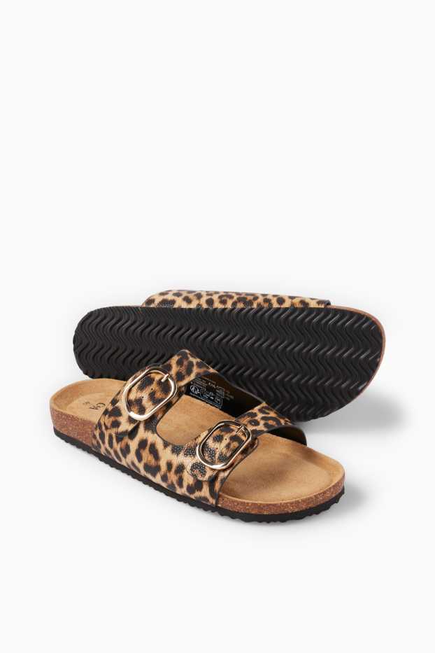 Damen - Sandalen - Lederimitat - Leo-Print - schwarz / beige
