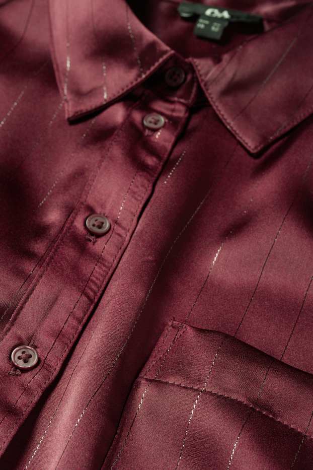Damen - Satin-Bluse - Nadelstreifen - bordeaux