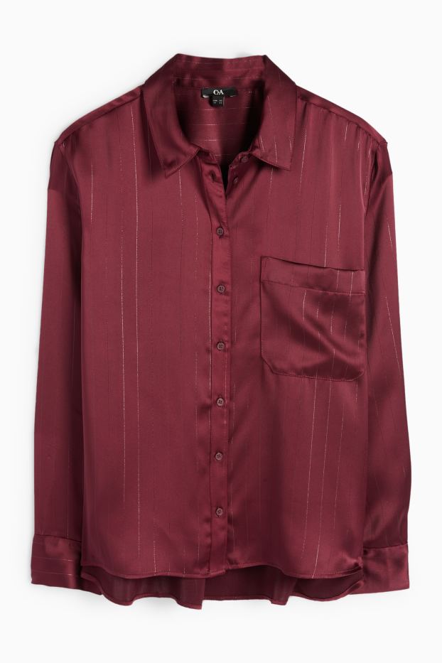 Damen - Satin-Bluse - Nadelstreifen - bordeaux