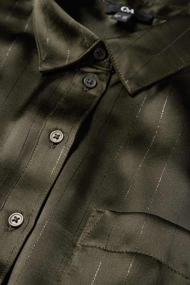 Donna - Blusa di raso - design gessato - verde scuro