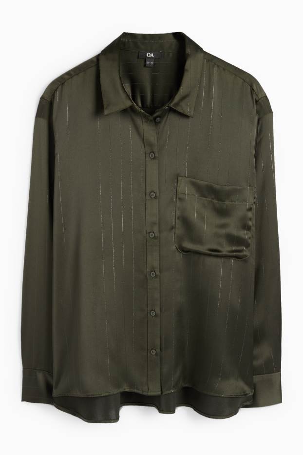 Donna - Blusa di raso - design gessato - verde scuro