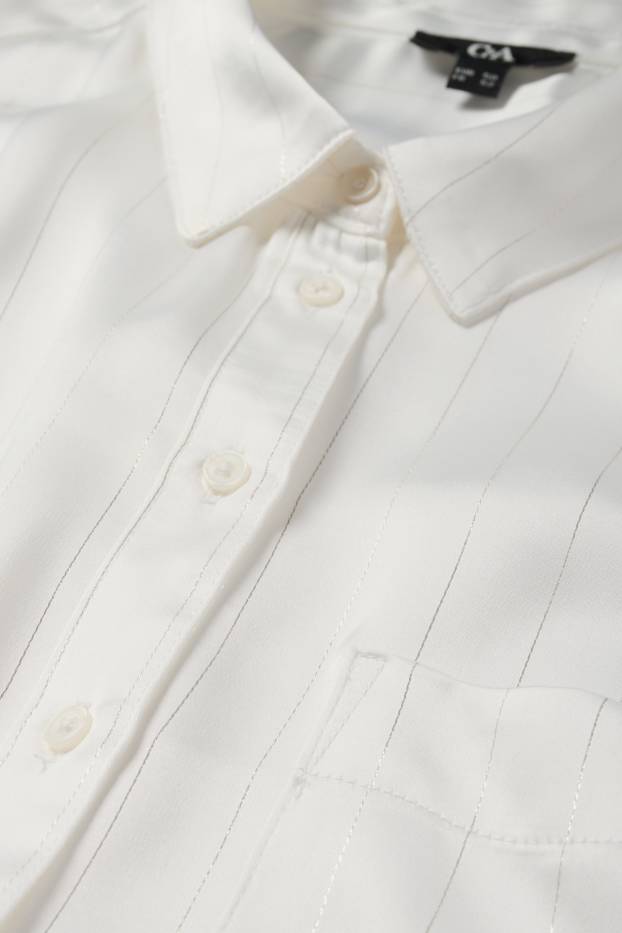 Women - Satin blouse - pinstripes - white