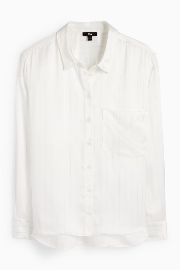 Damen - Satin-Bluse - Nadelstreifen - weiß