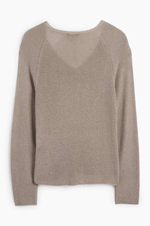 Dámské - Svetr s výstřihem ve tvaru V - šedá