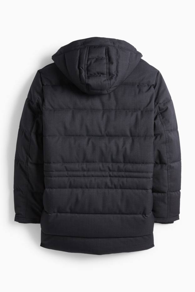 Men - Quilted parka with hood - water-repellent - dark blue