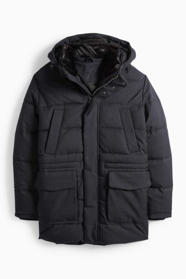 Men - Quilted parka with hood - water-repellent - dark blue