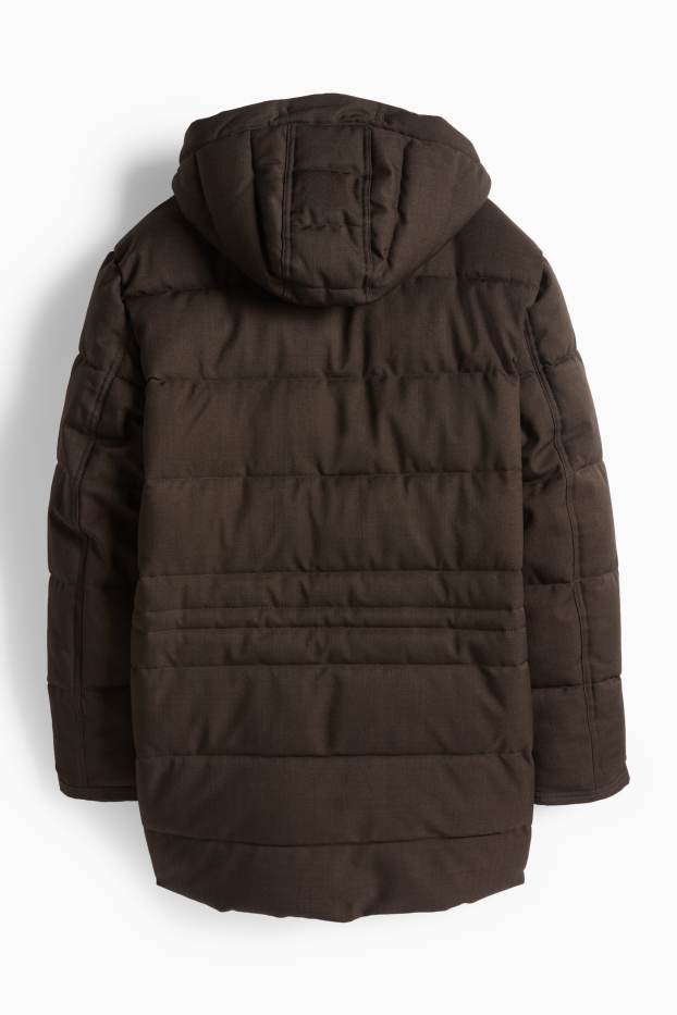 Heren - Parka met stiksels en met capuchon - waterafstotend - donkerbruin