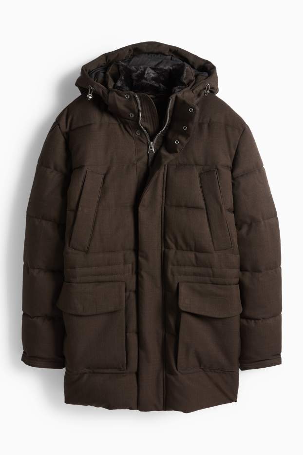 Heren - Parka met stiksels en met capuchon - waterafstotend - donkerbruin