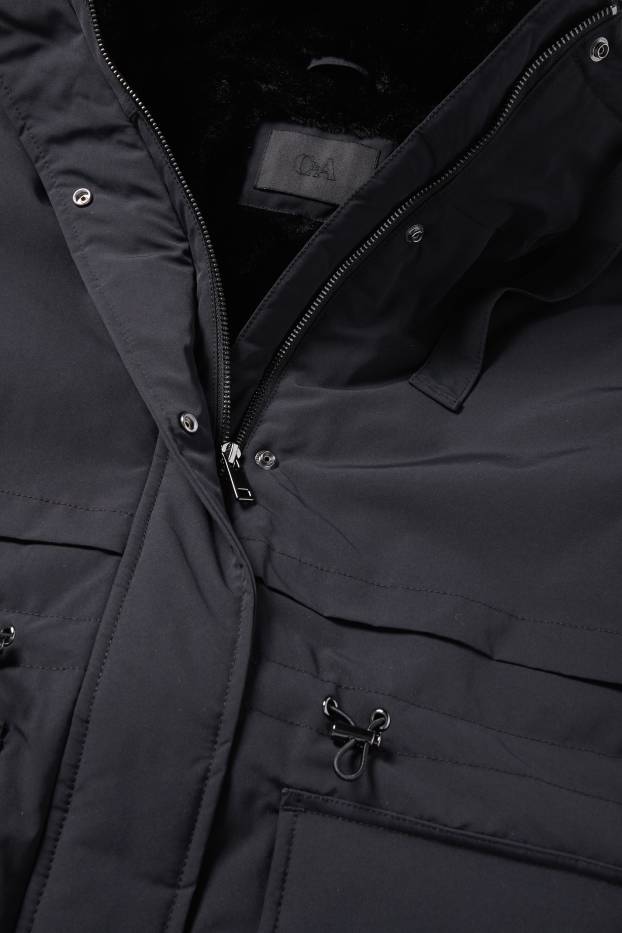 Dames - Parka met capuchon - gevoerd - waterafstotend - zwart