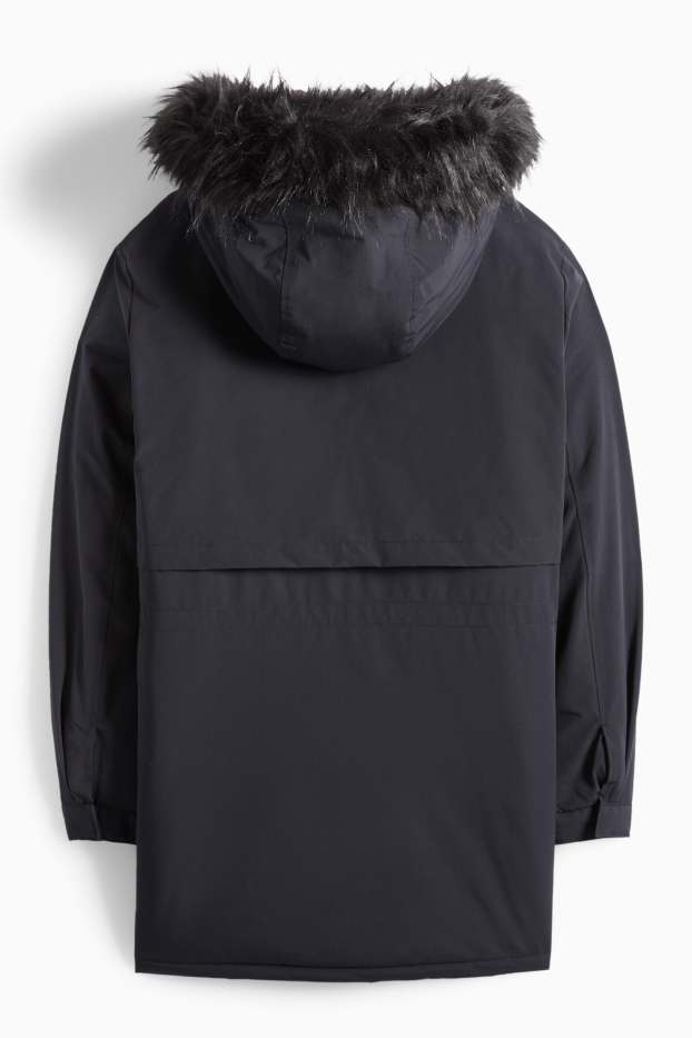 Dames - Parka met capuchon - gevoerd - waterafstotend - zwart