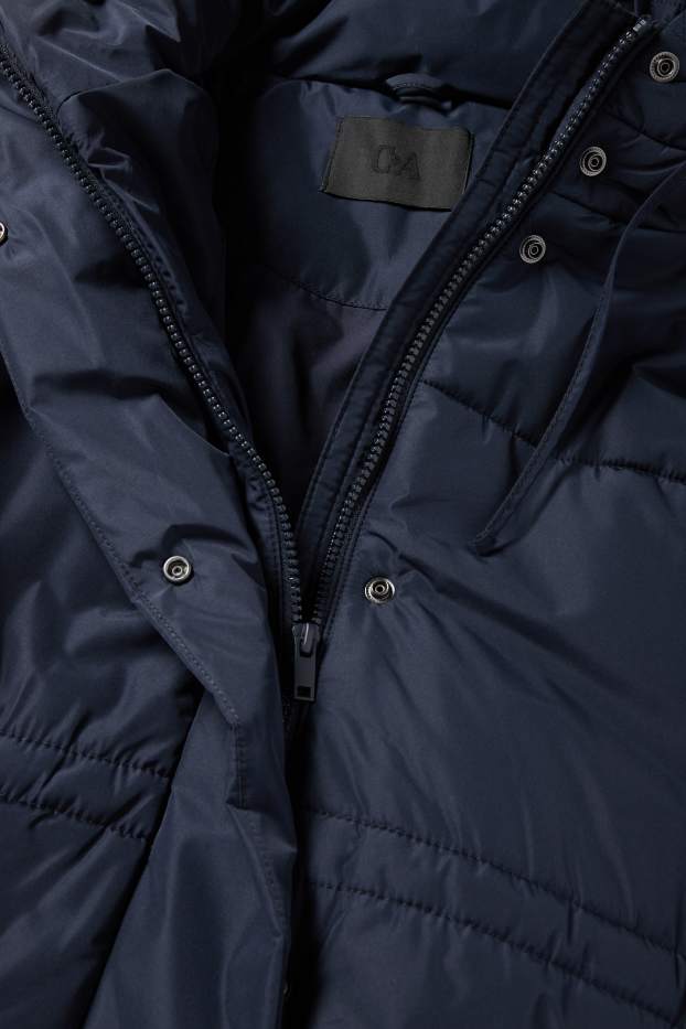 Dámské - Prošívaná bunda s kapucí - tmavomodrá