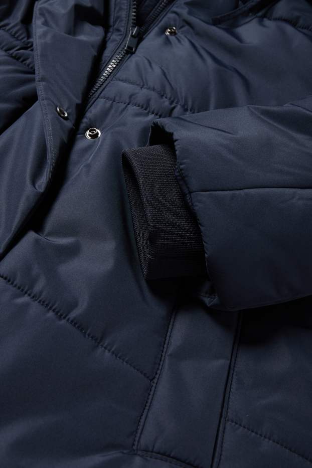 Dámské - Prošívaná bunda s kapucí - tmavomodrá
