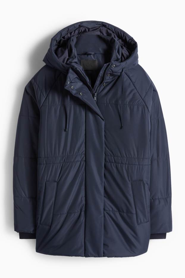 Dámské - Prošívaná bunda s kapucí - tmavomodrá