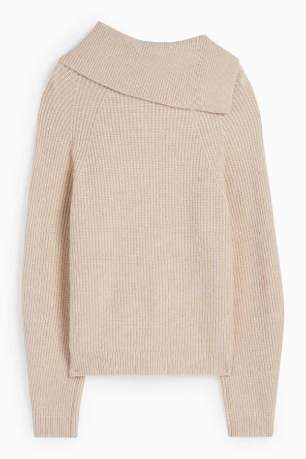 Dámské - Svetr - žebrovaný - světle béžová