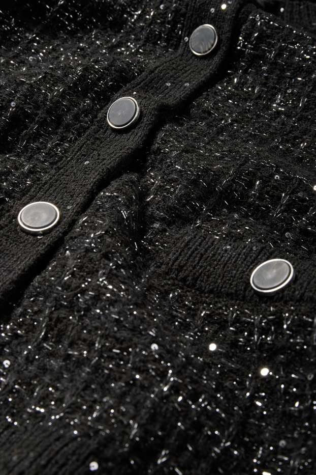 Dámské - Buklé pletený kardigan - černá