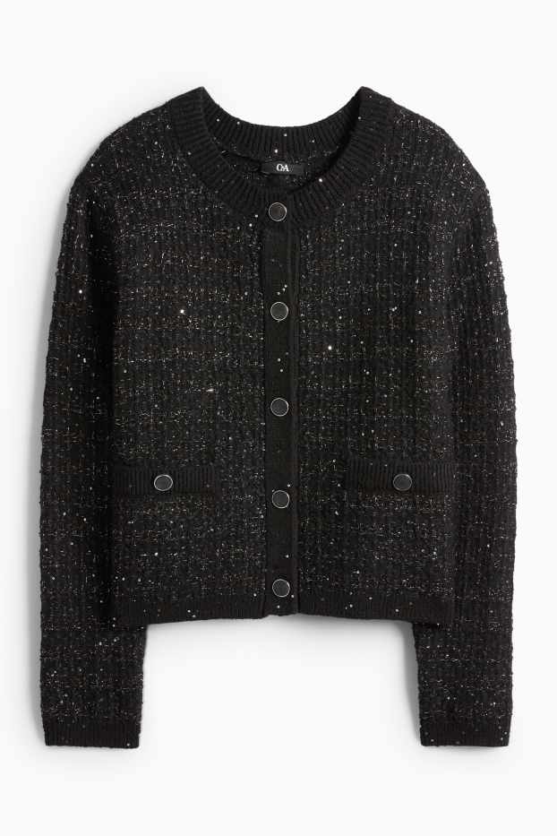 Dámské - Buklé pletený kardigan - černá