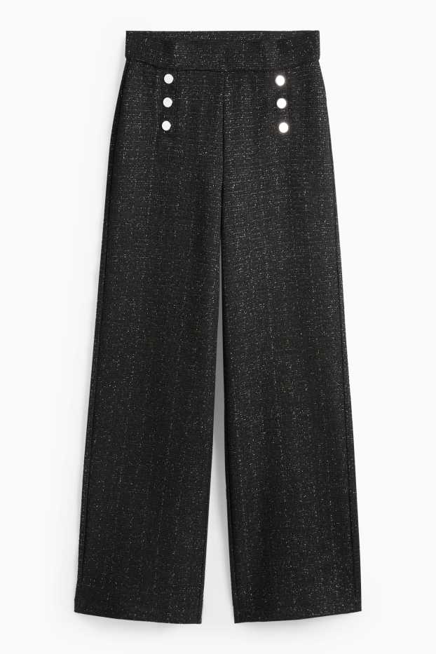 Femmes - Pantalon en finition bouclée - high waist - wide leg - noir