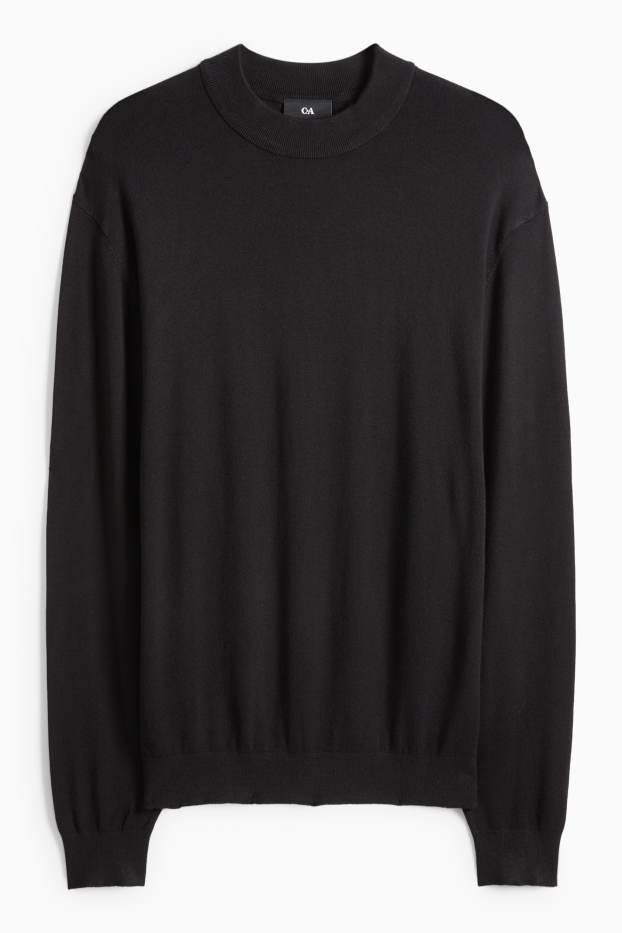Bărbați - Pulover din tricot fin - negru
