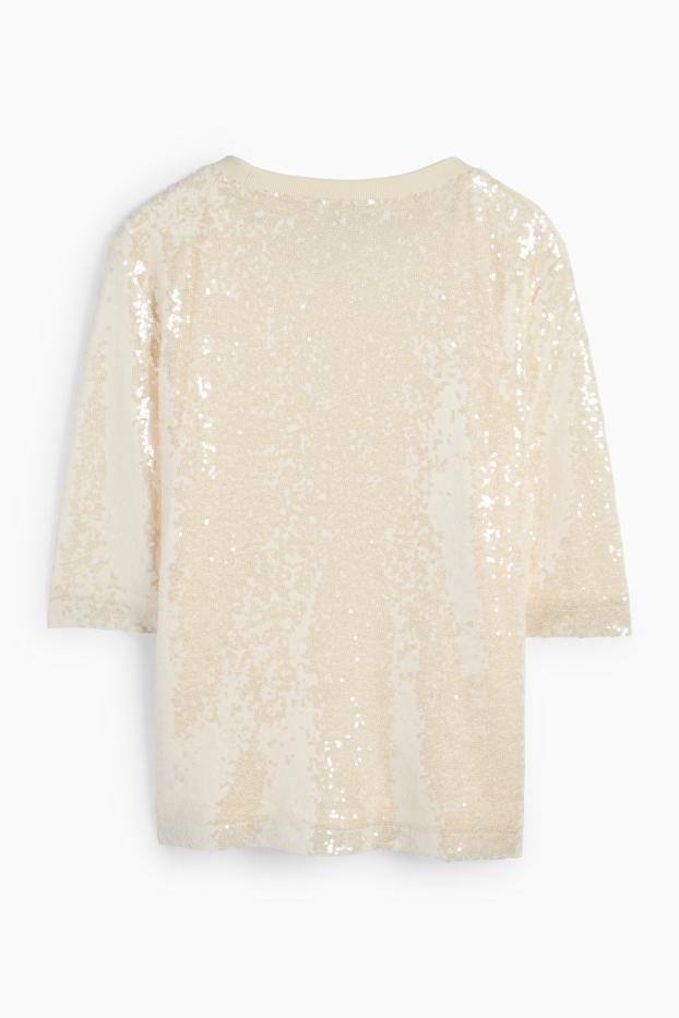 Women - Sequin blouse - mesh - cremewhite