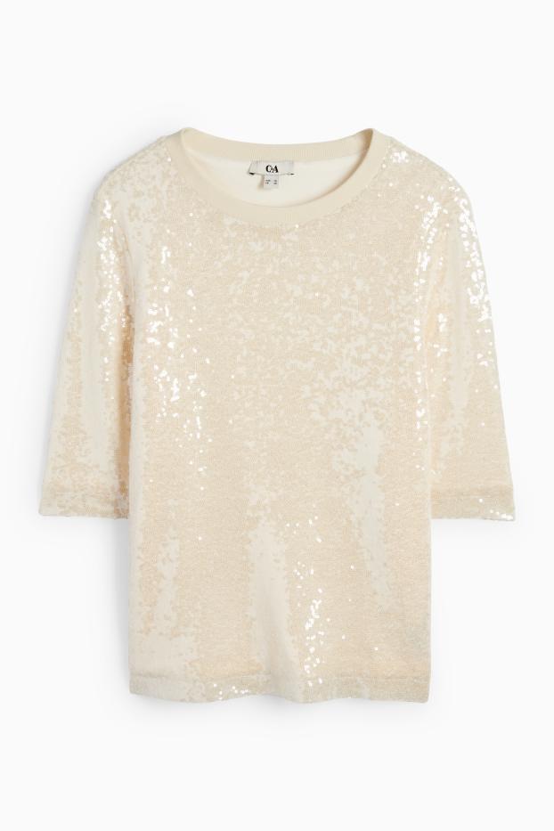 Women - Sequin blouse - mesh - cremewhite
