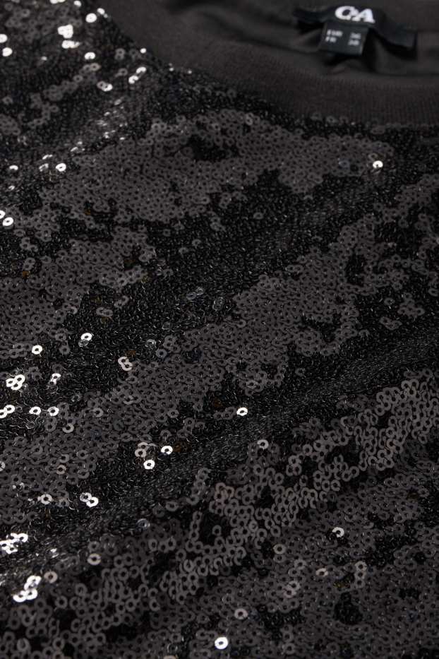Damen - Pailletten-Bluse - Mesh - schwarz