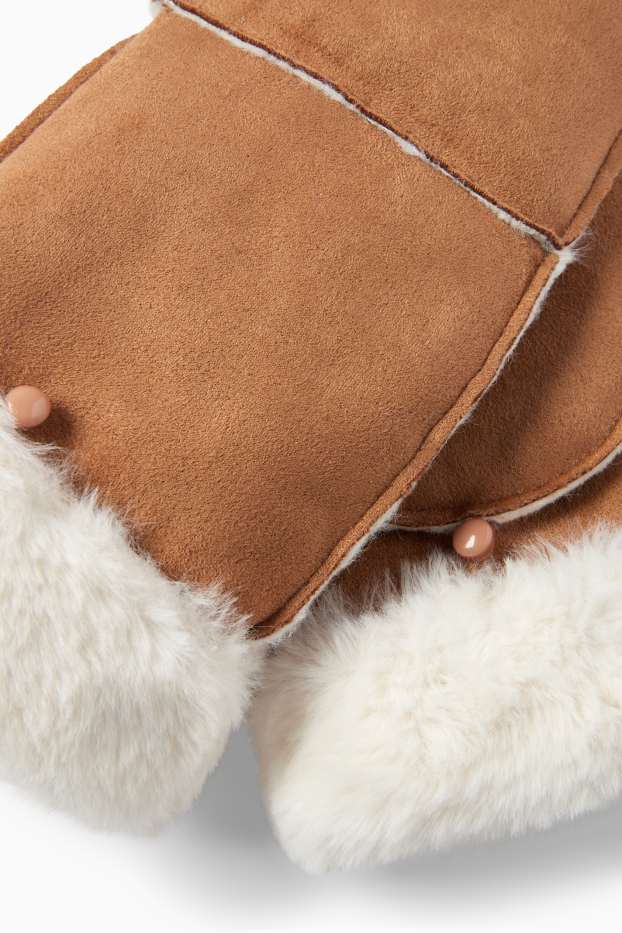 Damen - Fäustlinge - Velourslederimitat - hellbraun