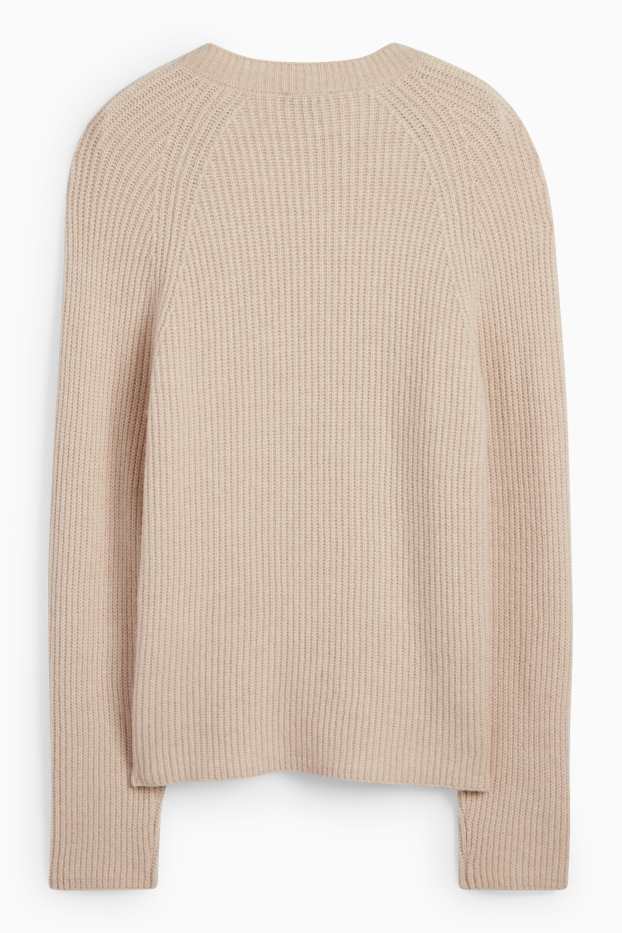 Donna - Maglione - a coste - beige chiaro