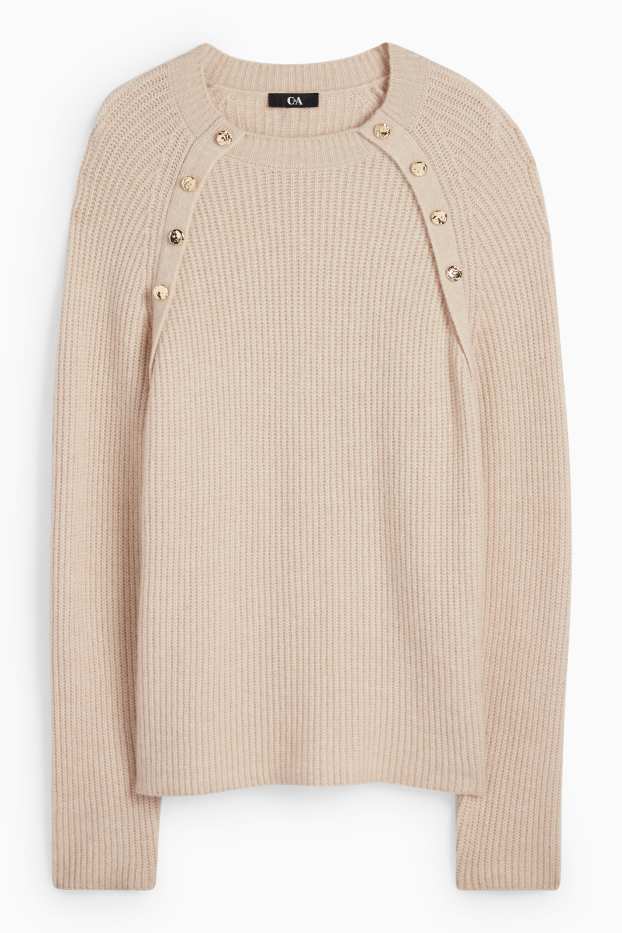 Donna - Maglione - a coste - beige chiaro