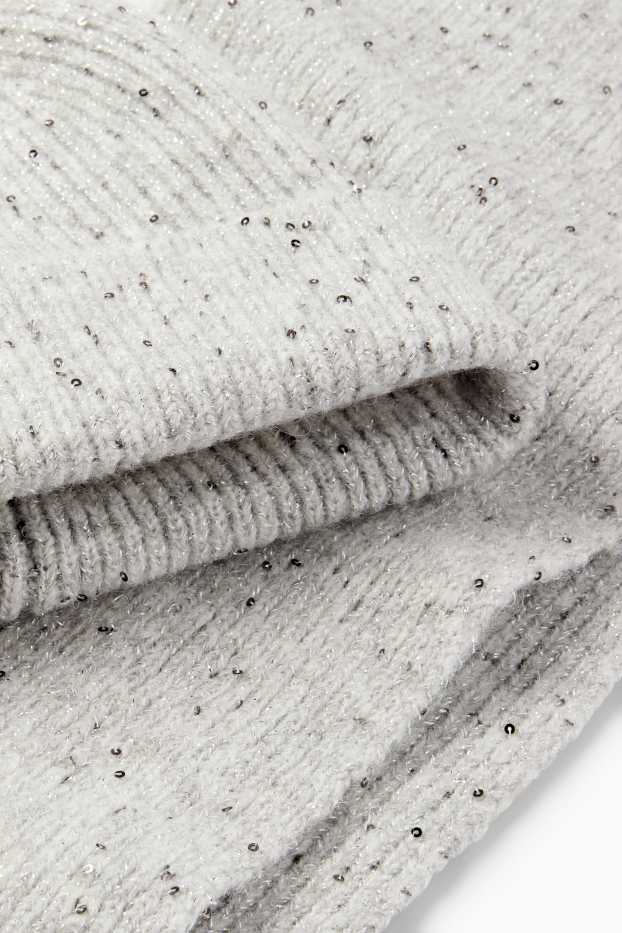 Děti - dívky - Souprava - čepice a šála - žebrovaná - světle šedá