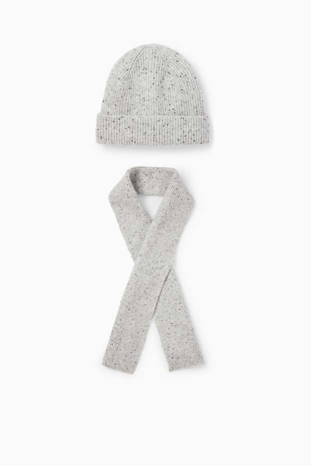 Děti - dívky - Souprava - čepice a šála - žebrovaná - světle šedá