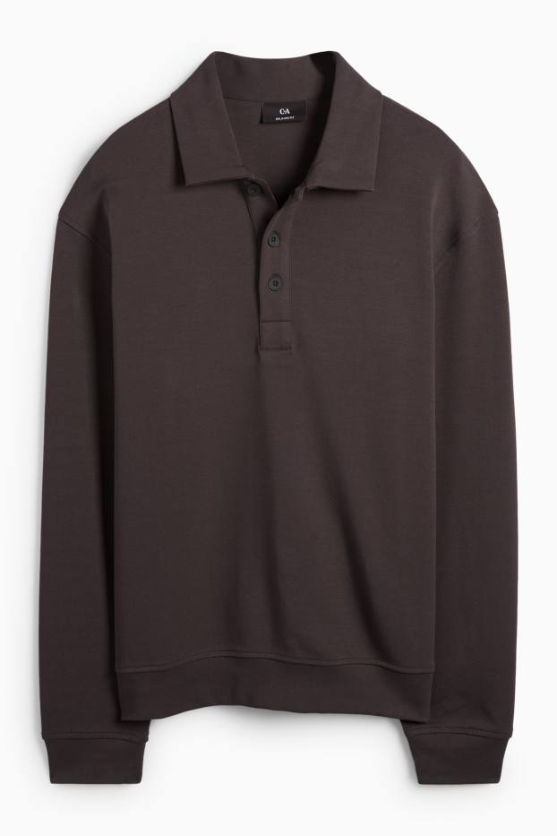 Herren - Langarm-Poloshirt - Relaxed Fit - dunkelbraun