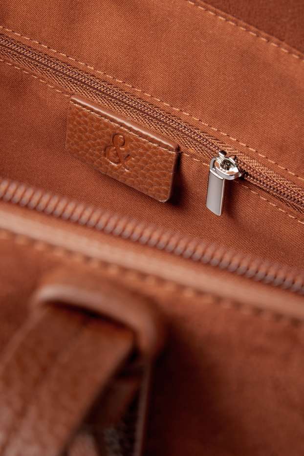 Damen - Großer Shopper - Velourslederimitat - braun