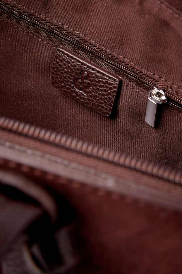 Damen - Großer Shopper - Velourslederimitat - dunkelbraun