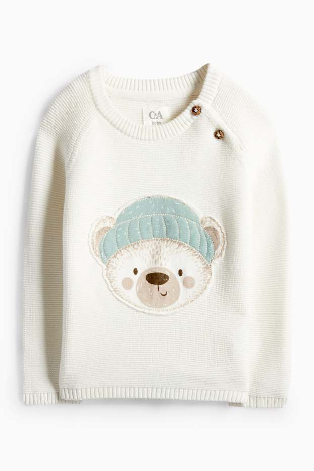 Unisex - Urs polar - pulover bebeluși - reiat - alb-crem