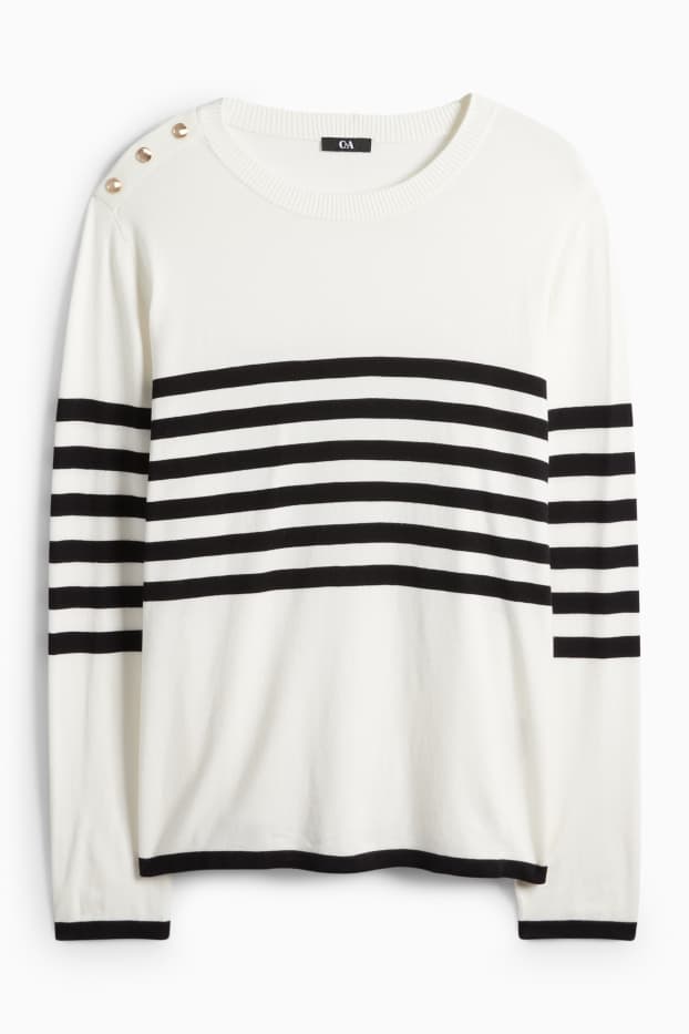 Damen - Pullover - gestreift - weiss / schwarz