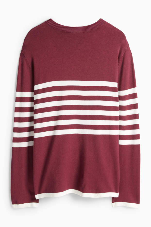 Damen - Pullover - gestreift - bordeaux