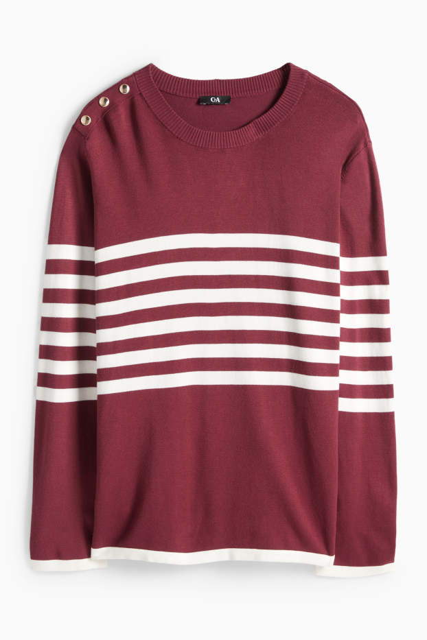 Damen - Pullover - gestreift - bordeaux