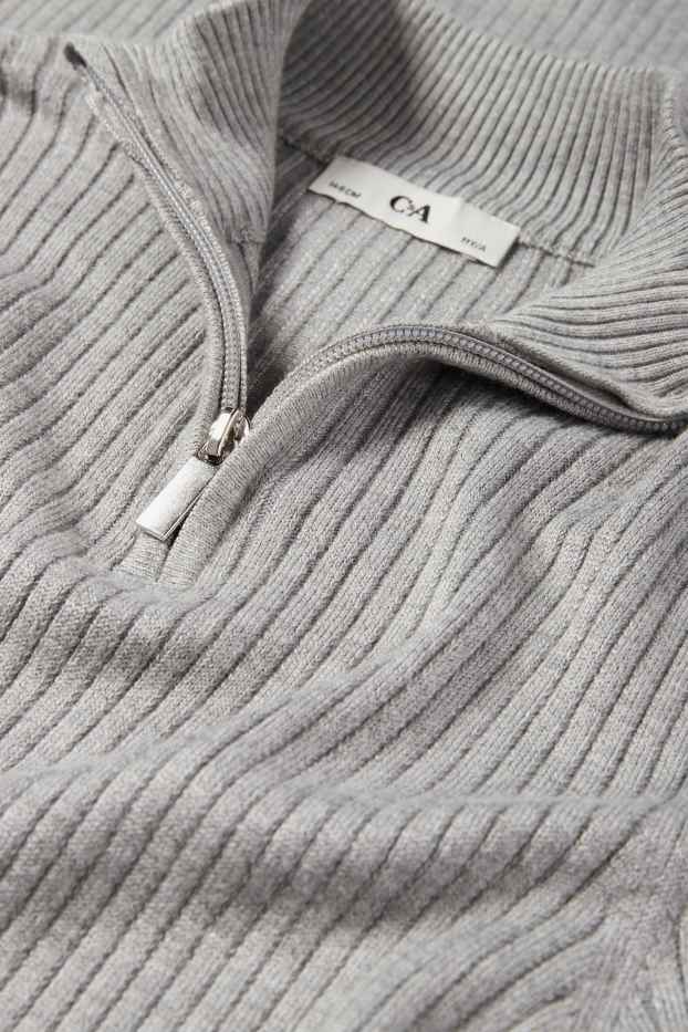 Copii - Fete - Rochie tricotată - reiată - gri deschis melanj