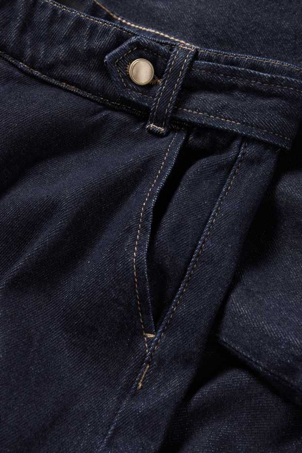 Women - Wide leg jeans - mid-rise waist - denim-dark blue
